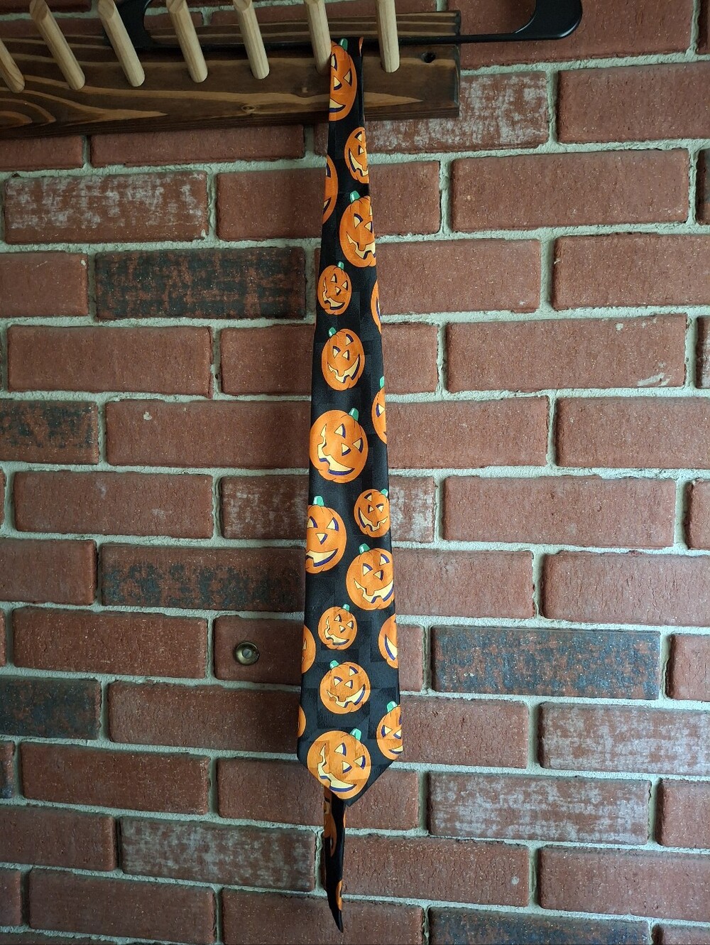 Hallmark Black Tie with Orange Jack-O'-Lantern Pattern